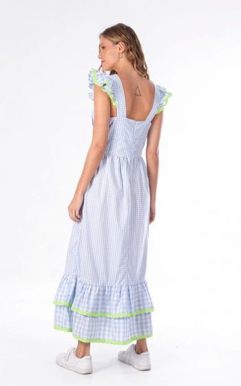Vestido Luiza de algodão vichy azul e vichy vanila R$598 estoque 3PP 3 P 3 M 3 G 3 GG de cada cor (1)